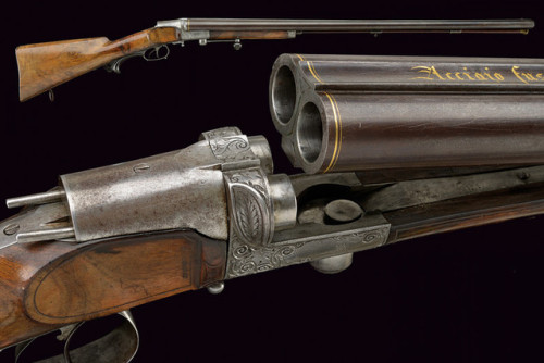 Rare center pinfire double barrel shotgun produced by G. Micheloni of Brescia, Italy. Dated 1869.fro