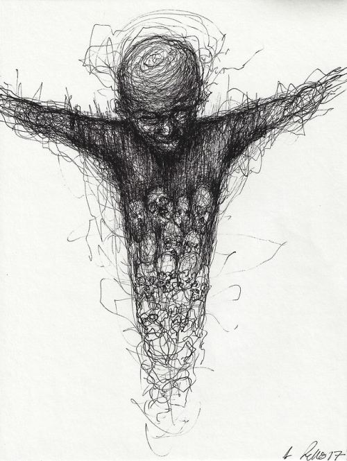 Adam Riches (British, England) - Untitled, (Woman Portrait w/ Skulls), 2017 2:  Sacrifice,