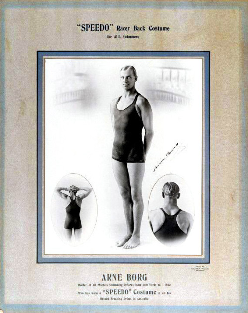 Swedish Olympic swimmer Arne Borg in a trade catalogue for Speedo, 1929