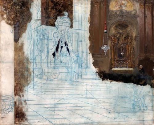 speciesbarocus - Adolph von Menzel - Altar in a Baroque Church (c....