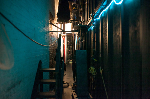 A rare glimpse of the Imperial Theatre’s upstage wall behind the LES MIZ set. Photo by maxgord