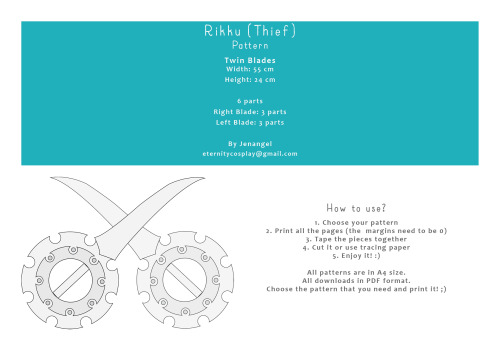 Rikku’s Dual Blades in high quality Height: 55 cmFree pattern Made in Adobe IllustratorPDF For