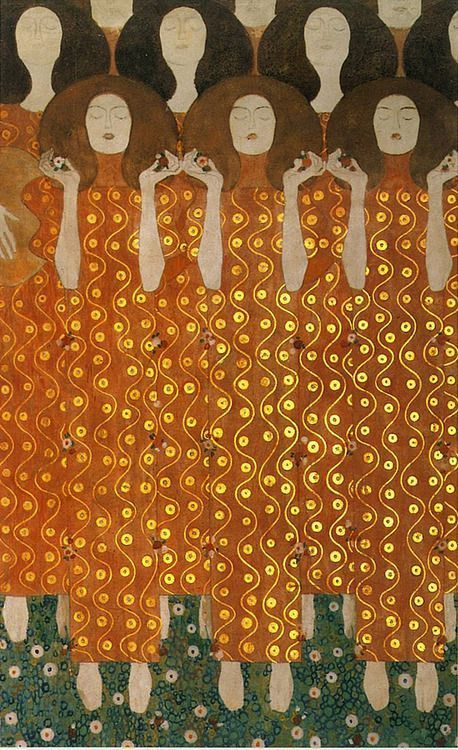nobrashfestivity:Gustav Klimtimage from The Beethoven Frieze The Longing for Happiness Finds Repose 