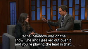 morningmightcomebyaccident:Fangirl moment with Ellen Page on Late Night with Seth Meyers, May 6, 201