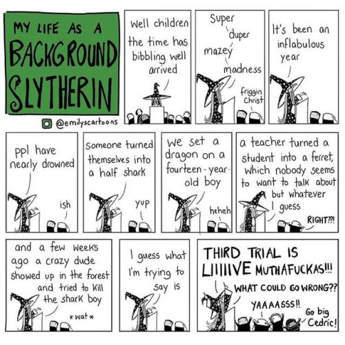 emilyscartoons:Its the 50th Background Slytherin comic!!! Sweet motherfriggin Jesus“Wait what was th