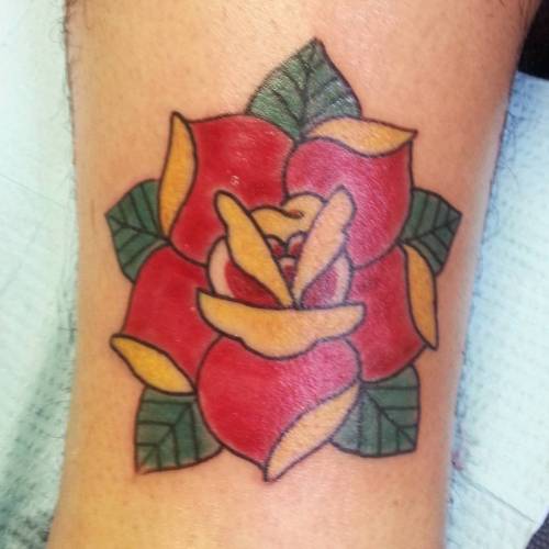 Traditional rose on Carlos.  #ink #traditionaltattoorose #apprenticetattoo #apprentice #rose #masstattoonetwork #flowers #tattoos #tattoo  (at Raven’s Eye Ink)