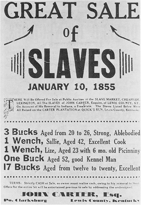 Sex Announcement for an 1855 slave auction in pictures