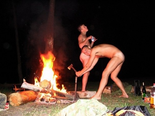 campingmen:  Love the warm glow of the campfire in these pics. http://campingmen.tumblr.com/ 