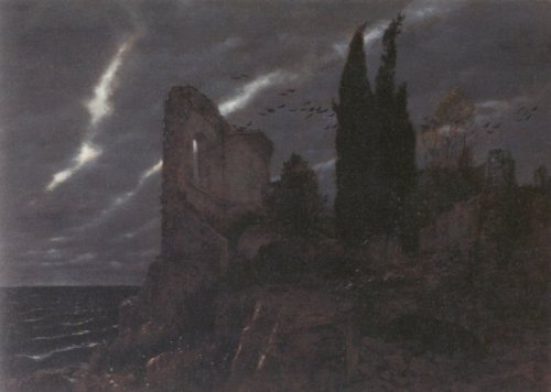 arnold-bocklin: Ruins by the Sea, 1880, Arnold Bocklin