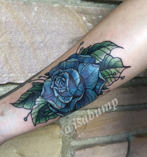 Blue Rose wrist tattoo done by Izzy Bump at Intimate Body Art... 