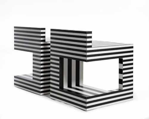 Kelly Behun, Chair, Bench &amp; Side Pair from Neo Laminati Collection, 2014. Memphis inspired. Via 