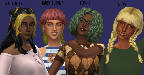 witheringscreations:All C-Cerberus-Sims-S Hairs Recolored in AMPified40 add-on swatches in omicient’