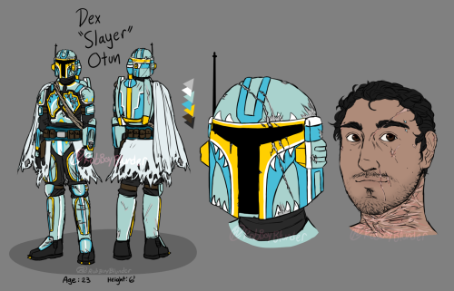 Another OC Ref sheet for my shared star wars AU Space Opera; This is Slayer (real name Dex Otun) a m