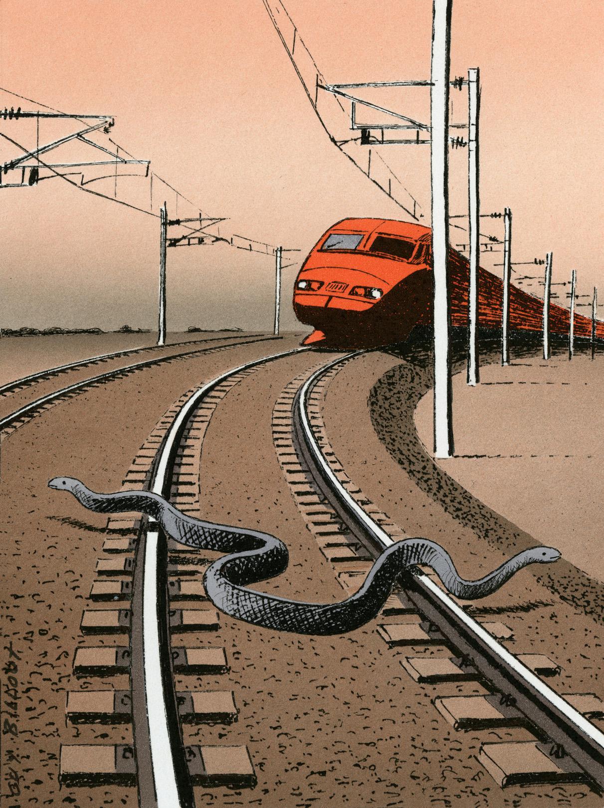 redlipstickresurrected:Guy Billout (French, b. 1941, Decize, France) - 1: Panic 