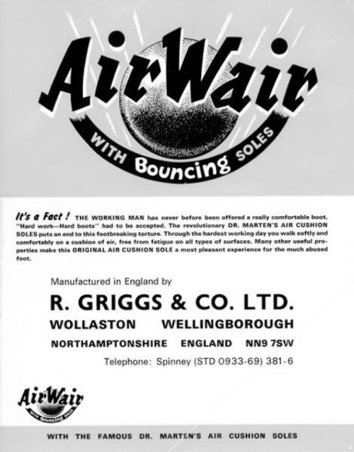 messytimetravel:  1960: Airwair with Dr Martens Air Cushion  Sole The first pair of Dr Martens rolled off the production line on 1st April 1960. They were given the code 1460. And a legend was born.  Capsuled by: Robin Hull 