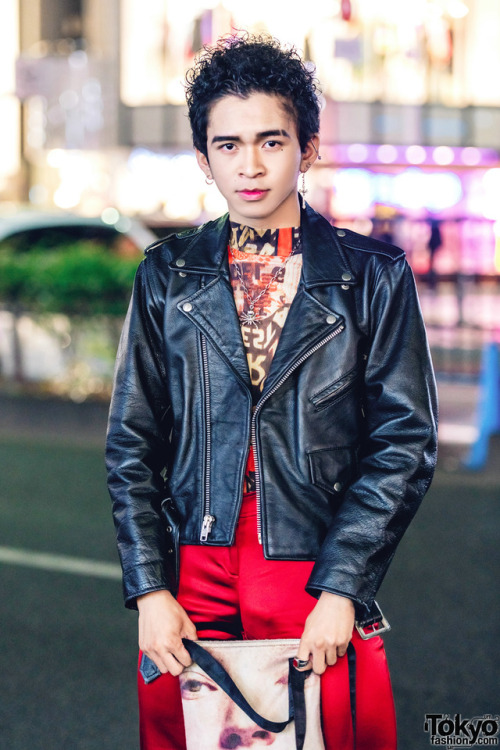 16-year-old Japanese student Eiji on the street in Harajuku. He&rsquo;s wearing a vintage leathe