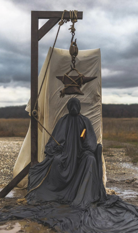 zeytins:nevver:Tarot, Nicolas Bruno [ID: Three images recreating tarot cards in real life. The first