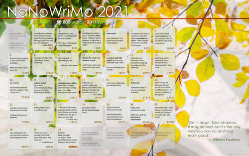 Happy October!Downloadable ZIP with the 2021 NaNoWriMo calendar set featuring daily inspiration and 