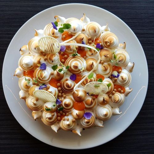 A divinely made orange meringue cake by David Vidal, a renowned sous chef. Relax and de-stress with 