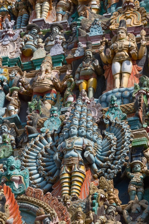 Details from Madurai temple gopuram, Tamil Nadu, photos by Kevin Standage, more at https://kevinstan