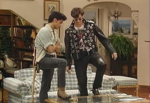 Bob Saget in Saint Laurent leather jeans and harness boots lol