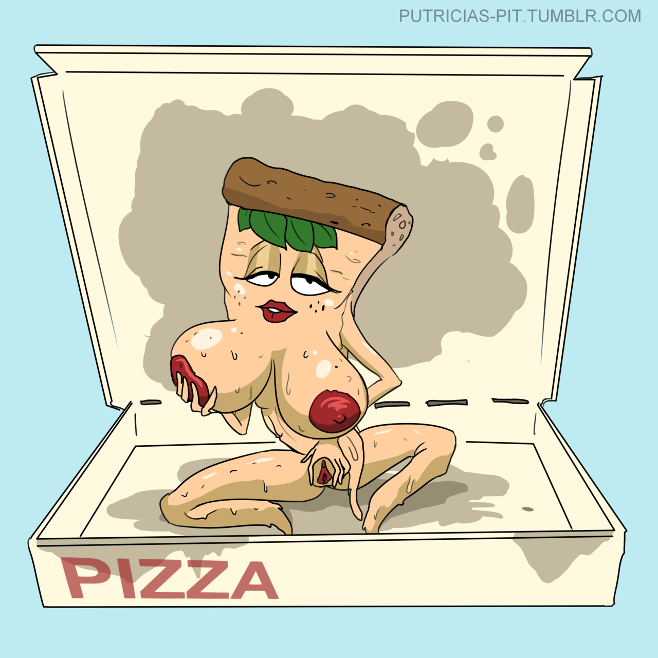 putricias-pit: Commission of that pizza lady from those Orbitz commercials (Come