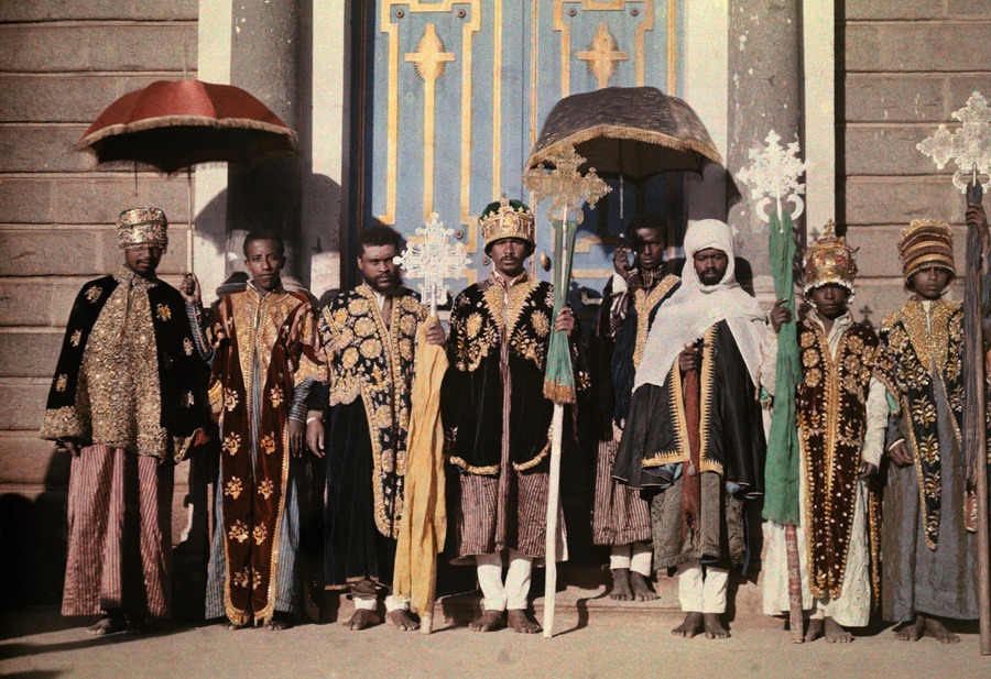 natgeofound:Clergymen pose in ceremonial attire outside of a cathedral in Addis Ababa,