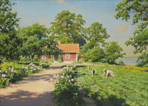 artamanen:Summertime fun in the garden plot by Johan Krouthén (Swedish, 1858-1932)