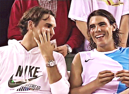Roger Federer And Rafael Nadal After Their Battle Of The Surfaces Exhibition Match, Mallorca, 2007.
