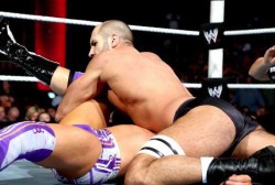 rwfan11:  Antonio Cesaro - booty shot  And a Zack Ryder crotch shot all in one pic!