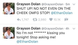 dolantwinsupdate:  That’s funny Grayson, considering it’s always you kissing Ethan 😂