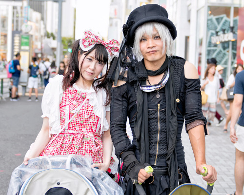 tokyo-fashion: A fun gothic and lolita couple - pushing strollers - we met on the street in Harajuku