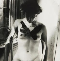 jimlovesart: Francesca Woodman - untitled, Providence, Rhode Island (Liza with Bird), 1976.