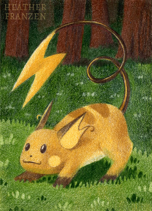 theintertwiningpkmn:  heatherfranzen:  Pikachu and Raichu playing in Viridian Forest <3I made a diptych for these two! Each are on their own ACEO card.  liberatemyrage 