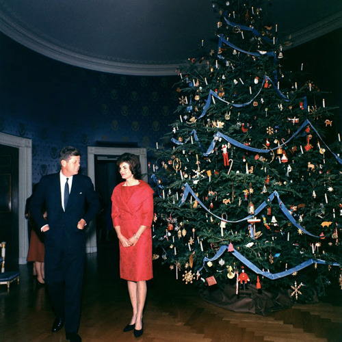 JFK and Jackie in the Blue Room at the White House, 1961.