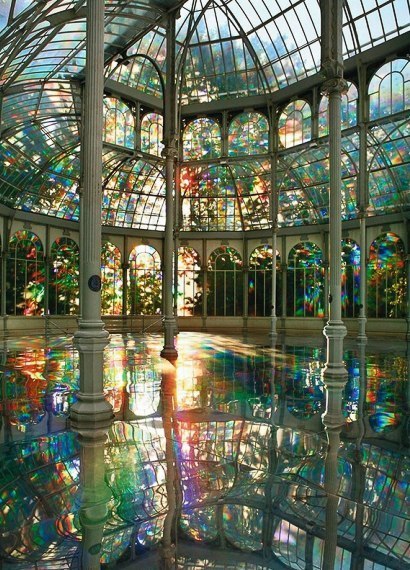 steampunktendencies:    Palacio de Cristal (Crystal Palace), Madrid, Spain.Built in 1887, the architect Ricardo Velazquez.     Artist Kimsooja, To Breathe – A Mirror Woman   