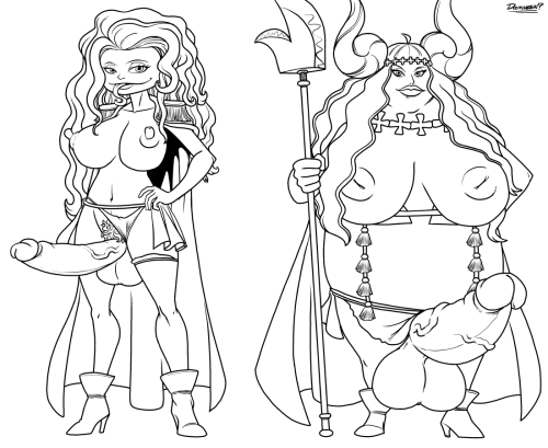 doomington:  Stream Pics!The Boa sisters showing off their throbbing namesakes. (What? Snakes? Nah, surely “boa” is a reference to dongs right? Right?)The sisters were originally drawn separately (Well, Sandersonia and Marigold where together, but