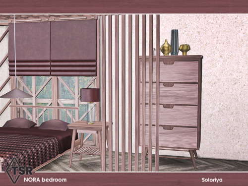 soloriya:***Nora Bedroom*** Sims 4 Includes 9 objects: bed, blinds, coffee table, two dressers, end 