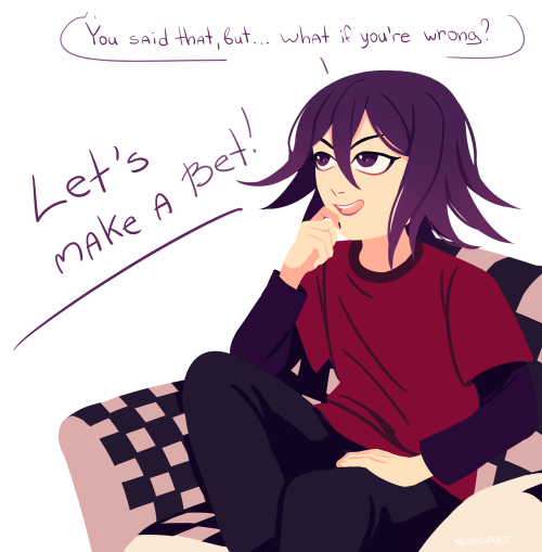 drew this for an AU me and my friend made . in which Kokichi is hitting on Rantaro, who works at Kae