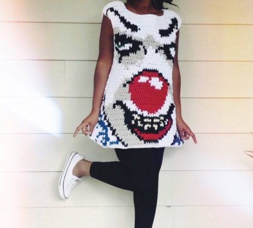 Created this handmade crochet tunic top of everyone’s favorite clown, Pennywise from the class