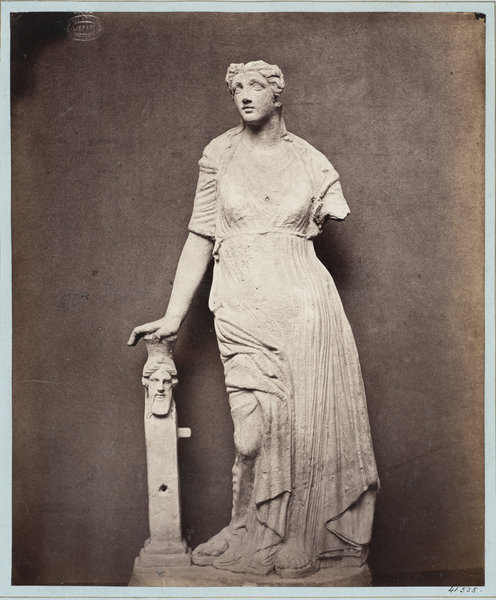 Photograph by Louise Laffon, Venus leaning on a bearded Herma statuette in terra cotta, part of a se