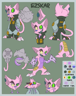 teamprototype: Finally finished Ez’s new ref sheet since I changed a few things on him.  I might adjust the background colors later,but this mostly did the job. As many colors as his sheet shows, he’s really just pink, purple, green and yellow.