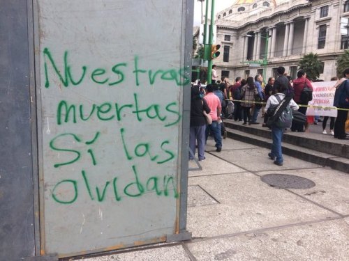 2 October 2018, Mexico City - Graffiti painted during the commemoration demonstration for the the 50