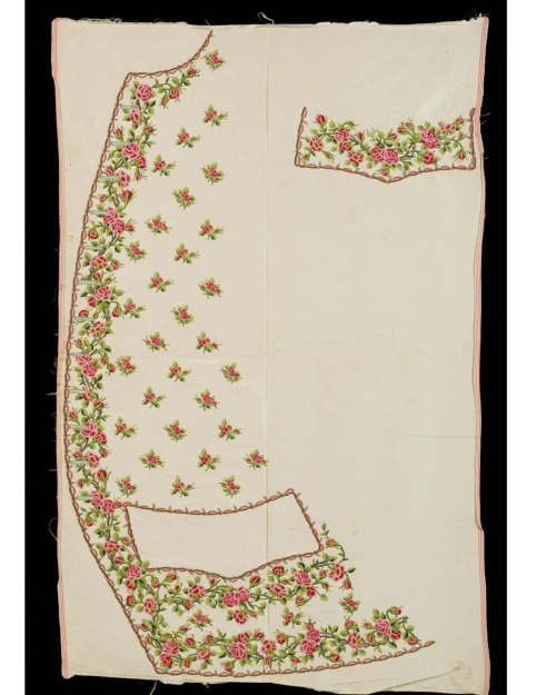 1750-59 &ldquo;To make an embroidered waistcoat, the needlework was done first on two lengths of fab