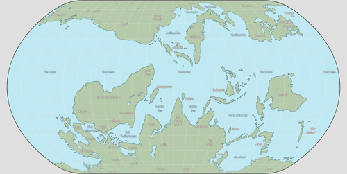 The world map of the planet Gaia. An alternative Earth.