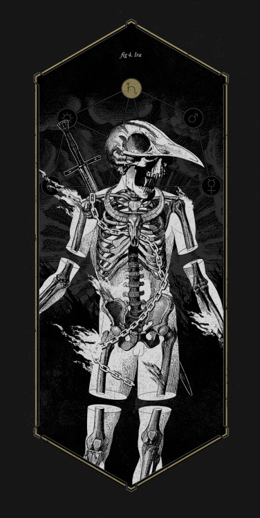 oldladycallowaysghost:  Mimetica’s really beautifully unnerving “Anatomy of Sin”:“fig 1. Luxuria The goat, present throughout history and different cultures, always associated with lust, impurity and sin, crowns a human skeleton in this portrayal