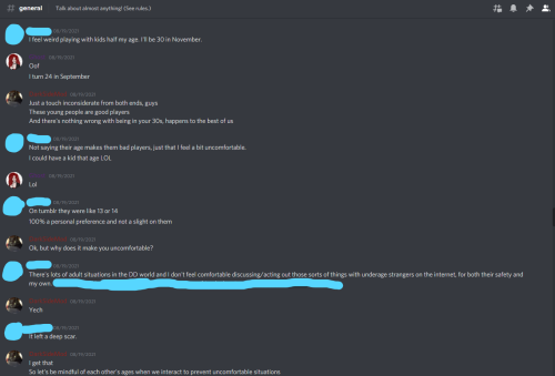 kjrp-anon: discussions about how inactive the server has been and an adult member being uncomfortabl