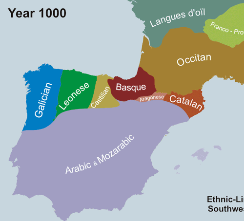 useless-spain-facts:How languages have changed in the Iberian peninsula over the past 1000 years