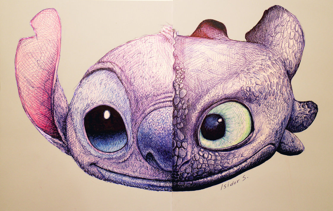 amazing drawing of toothless and stitch