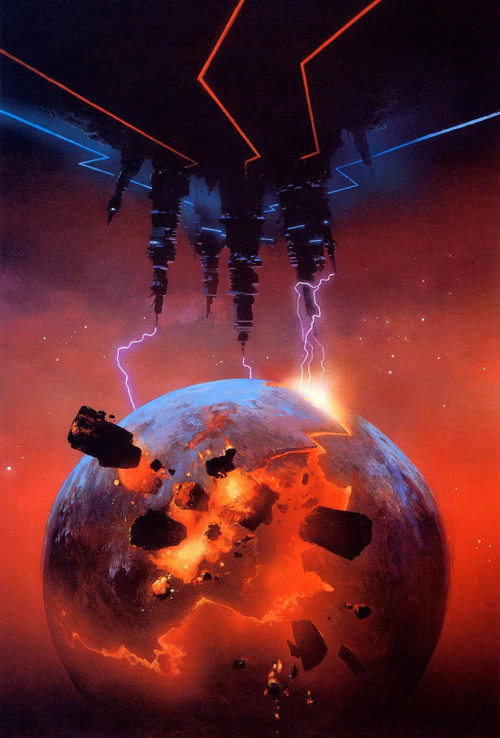 70sscifiart:  Sci-fi lightning from my archives.Featuring Angus McKie, Jim Burns, Vincent Di Fate, and a lot of John Harris, among others.